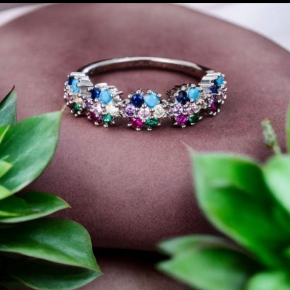 Elegant Multicolor Gemstone And Zircon Ring